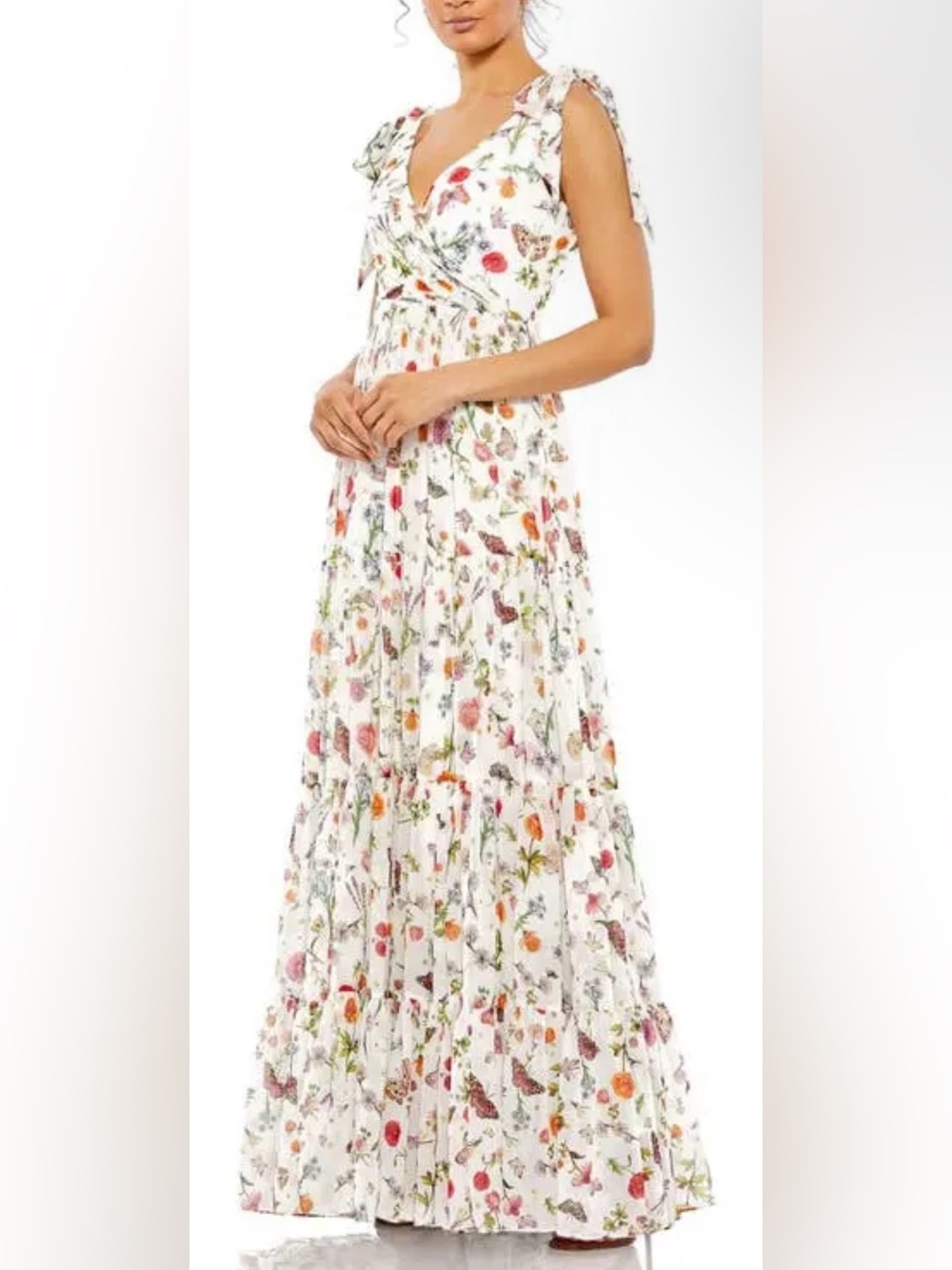 Floral Print Sleeveless Soft Tie Shoulder Gown